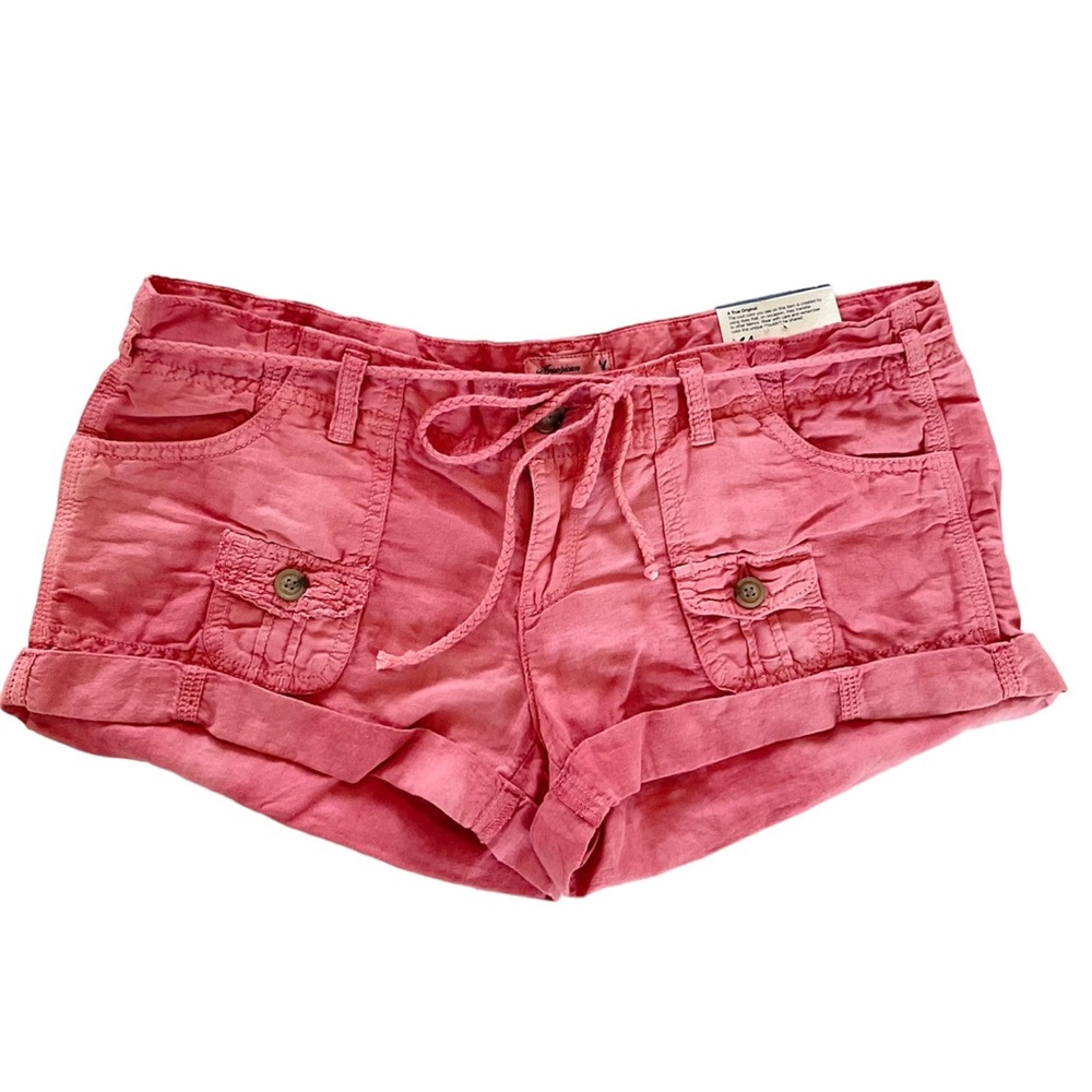 NWT American Eagle Shorts Womens 4 Pink Belted 2” Shortie Linen Blend Sun Fade
